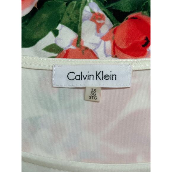 Calvin Klein Top Womens 3X Ivory Red Floral Bell Sleeve Boho Stretch Spring Work - Picture 8 of 13